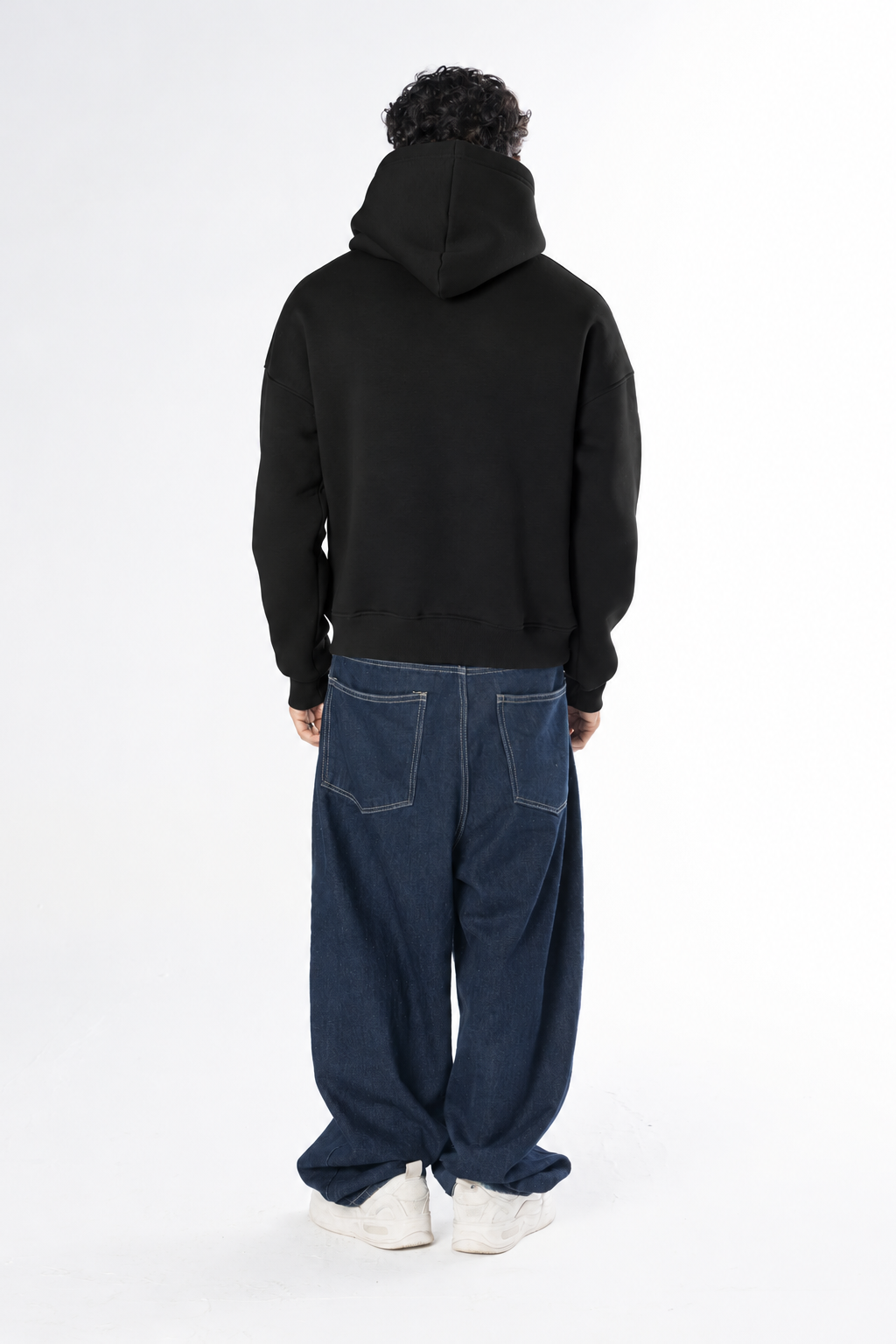 Double Zip-Up Hoodie (Boxy Fit) - Black