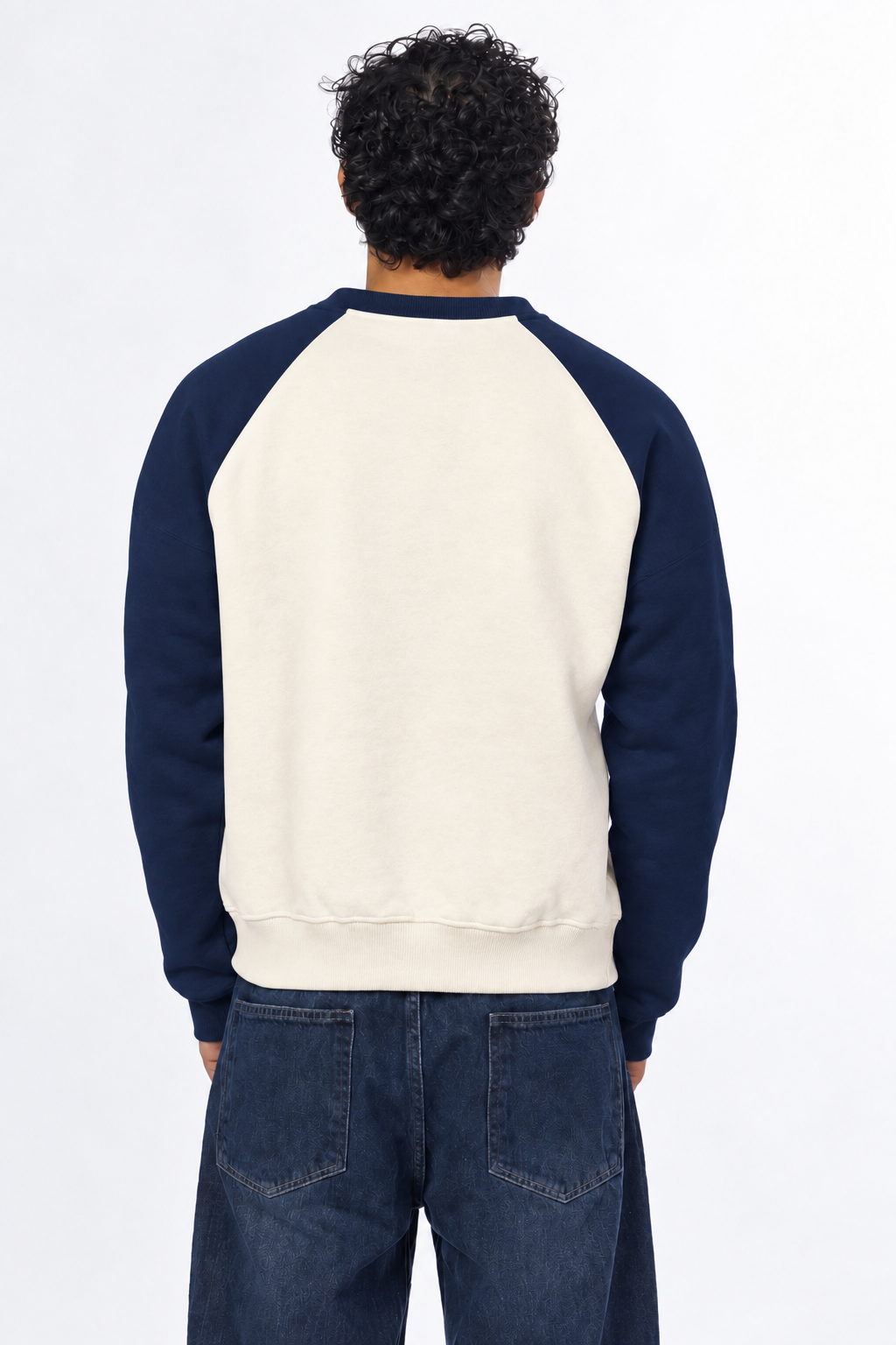 Boxy Fit Raglan Crewneck - Navy / Cream