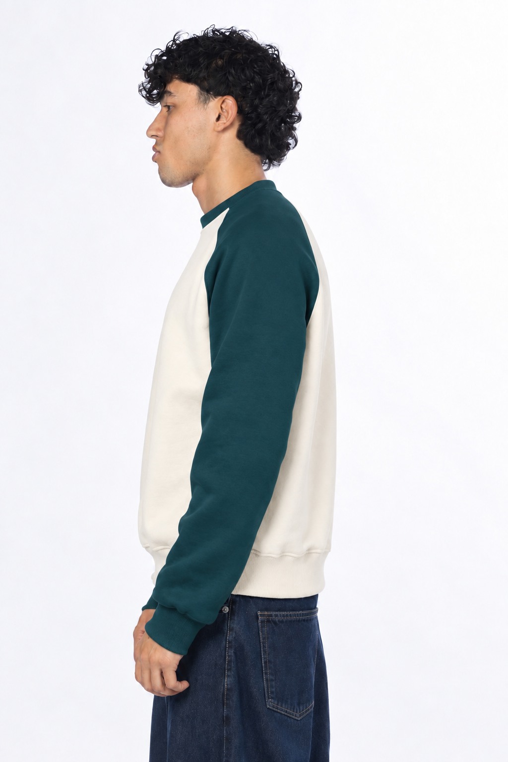 Boxy Fit Raglan Crewneck - Petrol / Cream