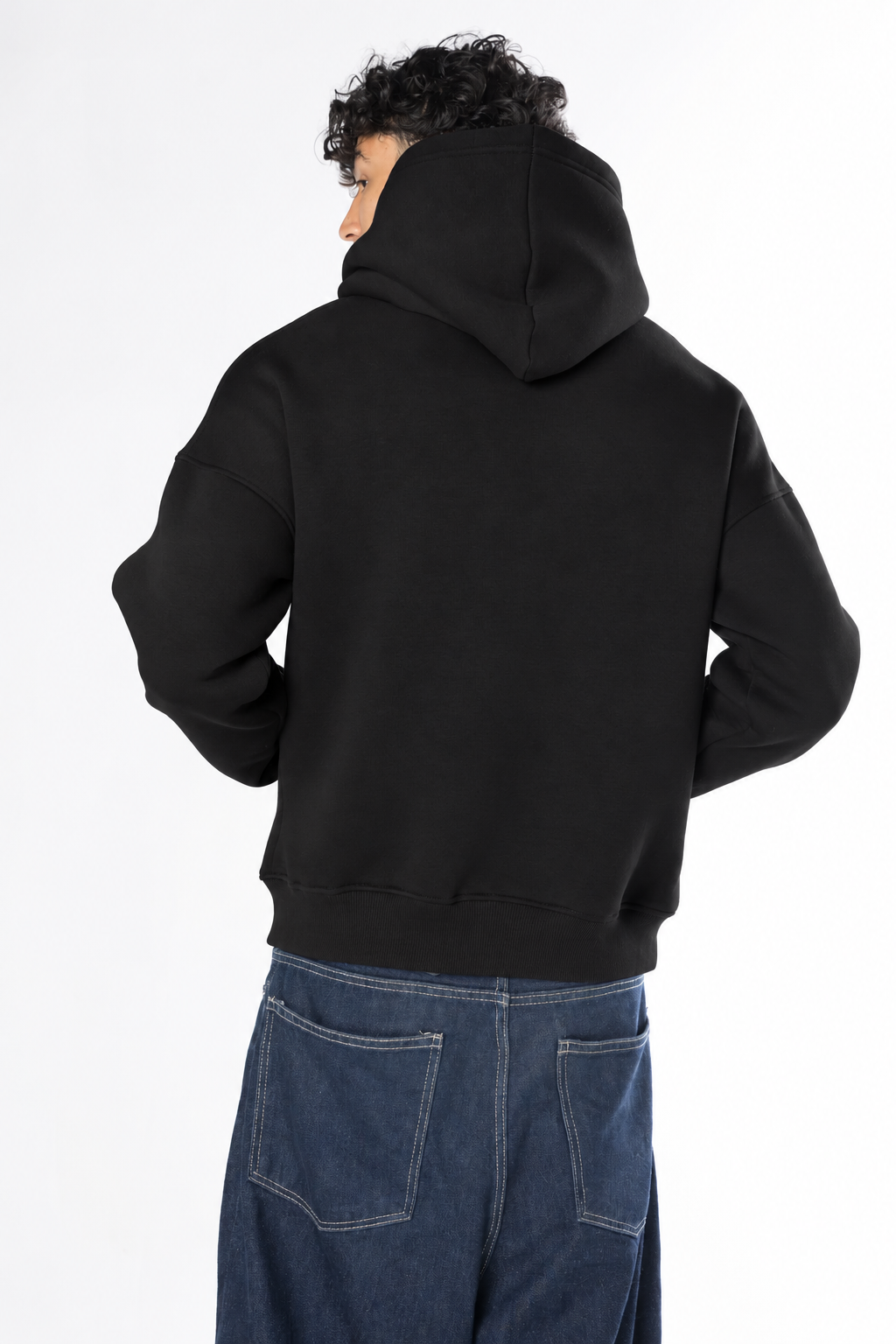 Double Zip-Up Hoodie (Boxy Fit) - Black
