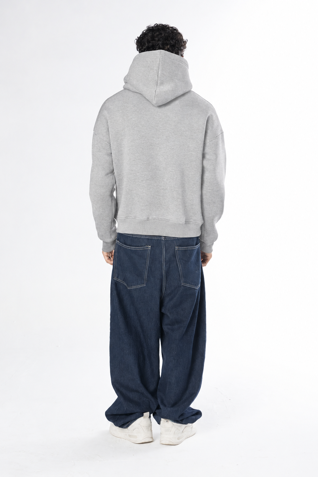 Double Zip-Up Hoodie (Boxy Fit) - Ash Grey