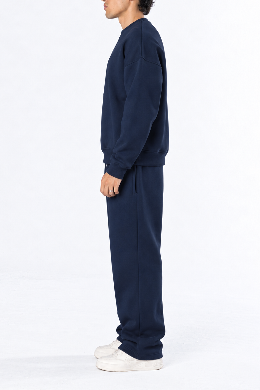 Boxy Crewneck Set - Navy Blue