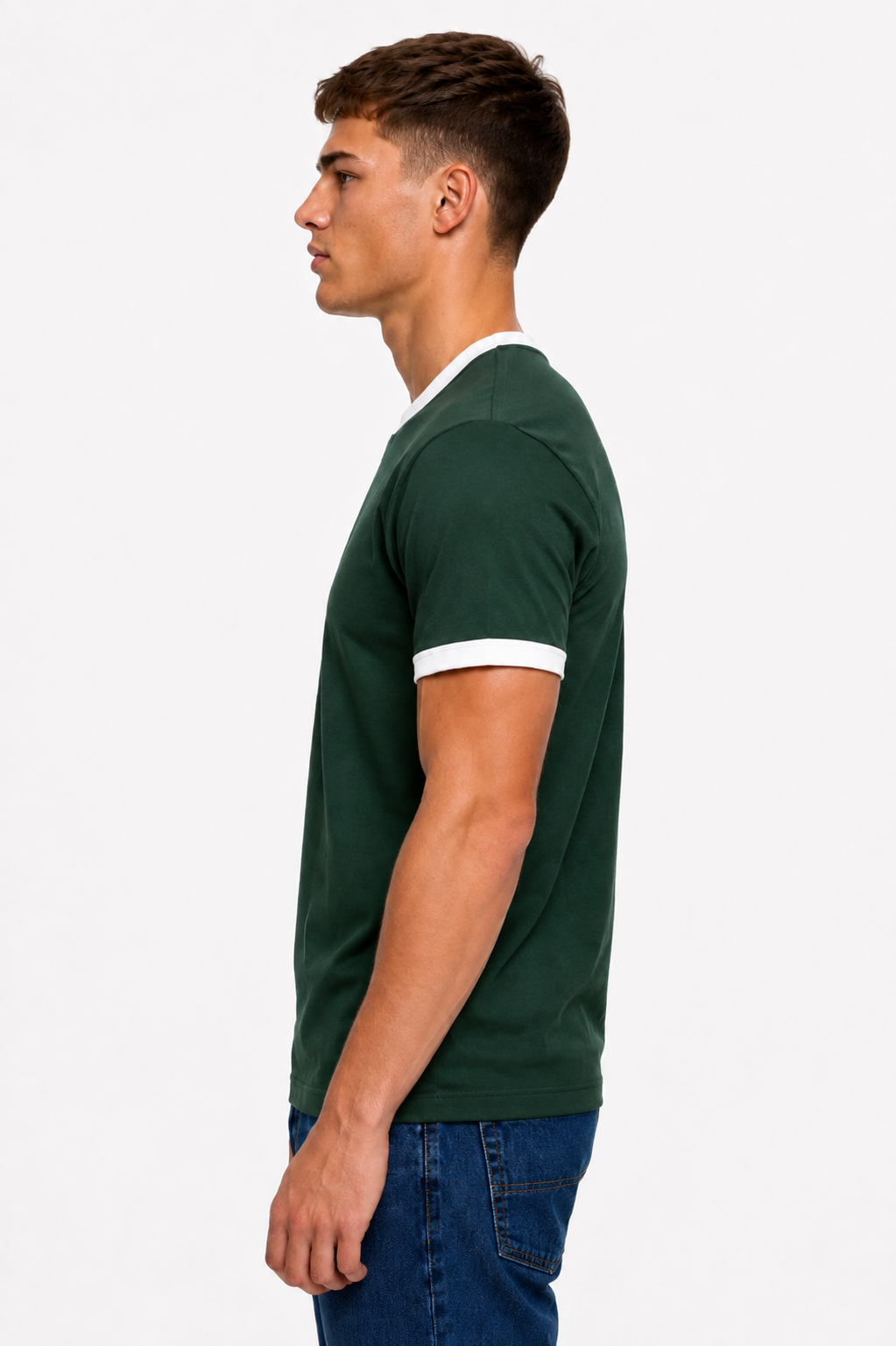 Ringer T-shirt  Olive Green × White