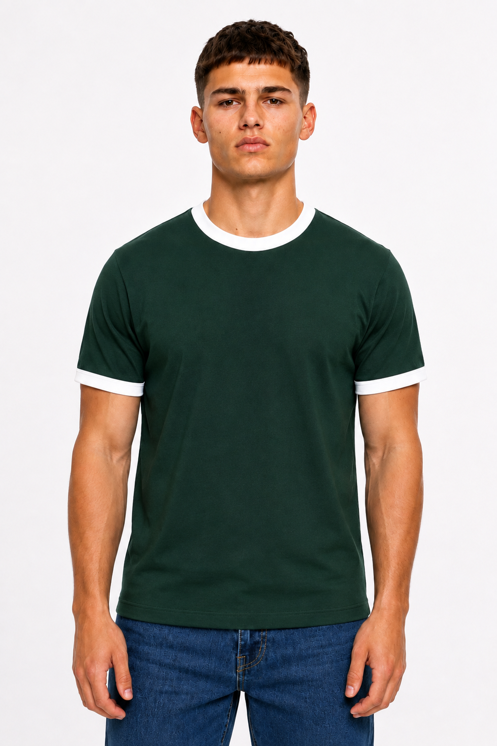 Ringer T-shirt  Olive Green × White