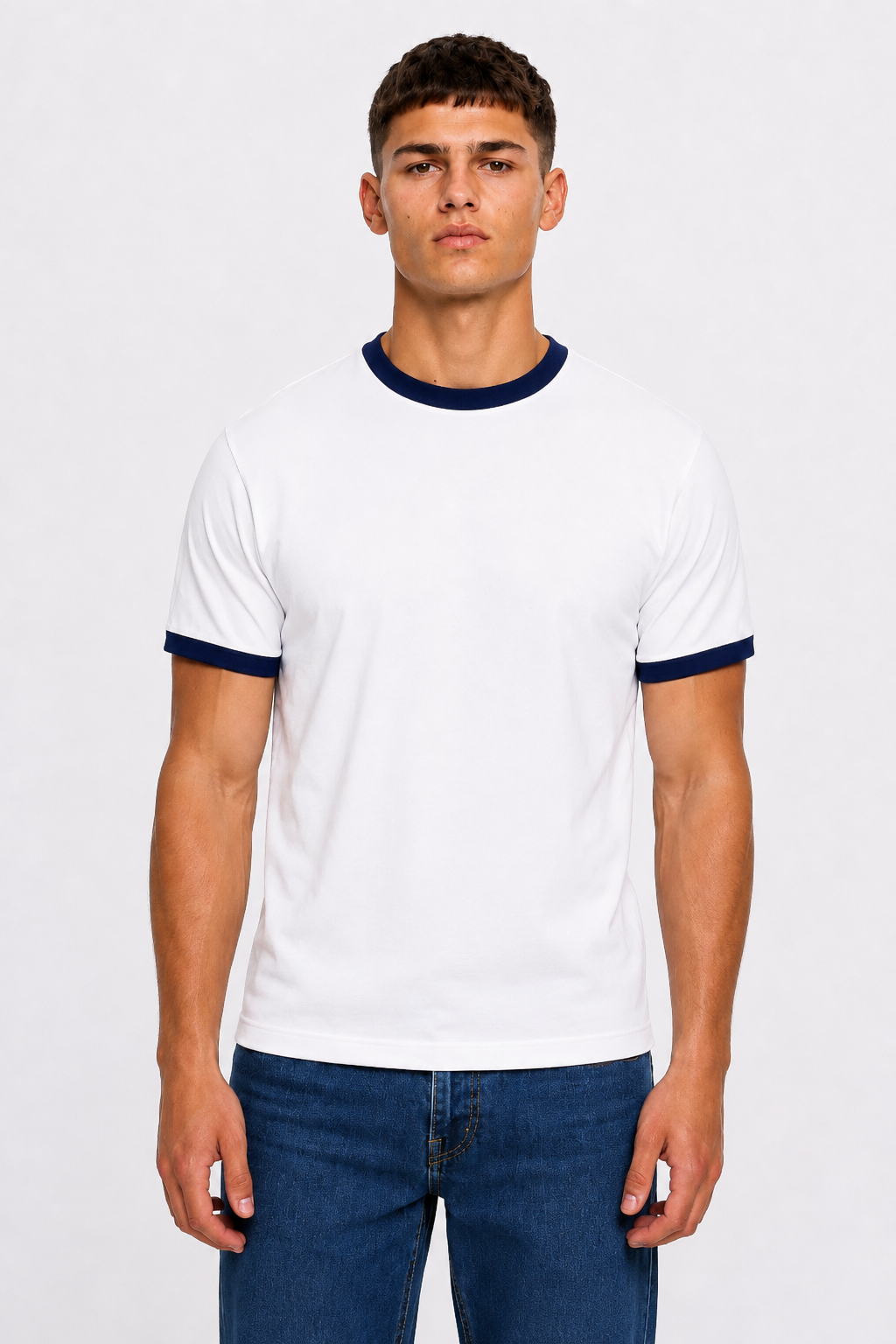 Ringer T-shirt White × navy blue