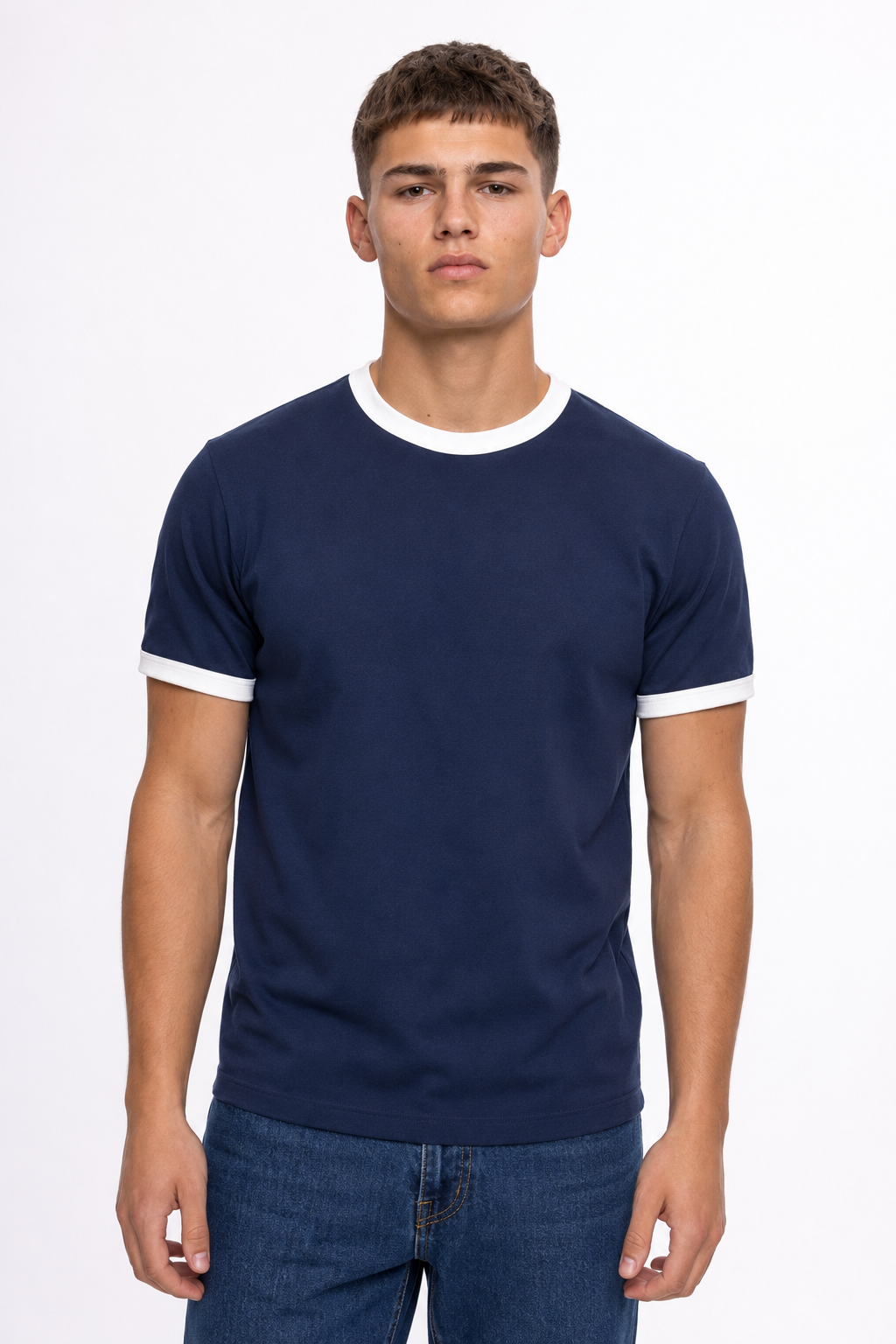 Ringer T-shirt  Navy Blue × white
