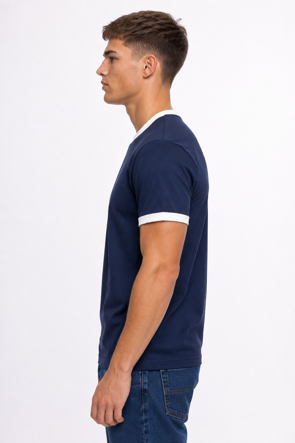 Ringer T-shirt  Navy Blue × white