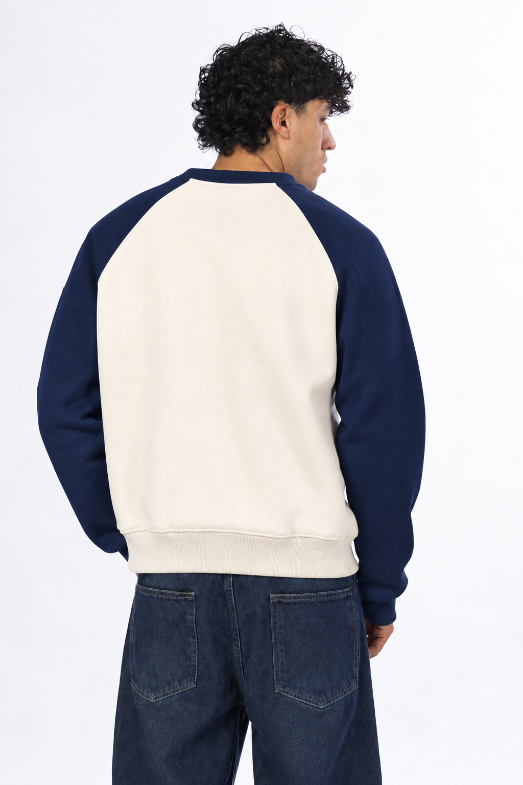 Boxy Fit Raglan Crewneck - Navy / Cream