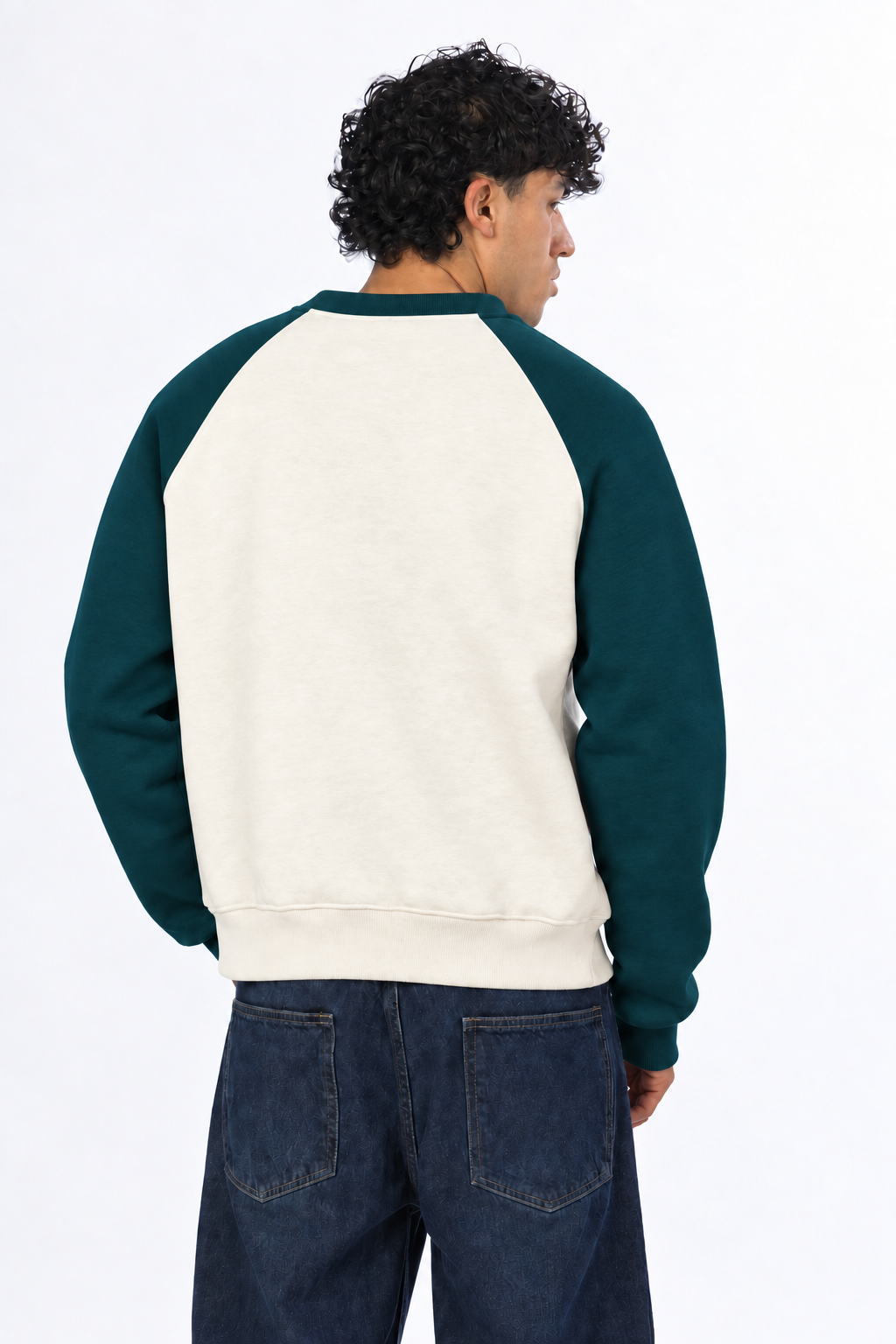 Boxy Fit Raglan Crewneck - Petrol / Cream
