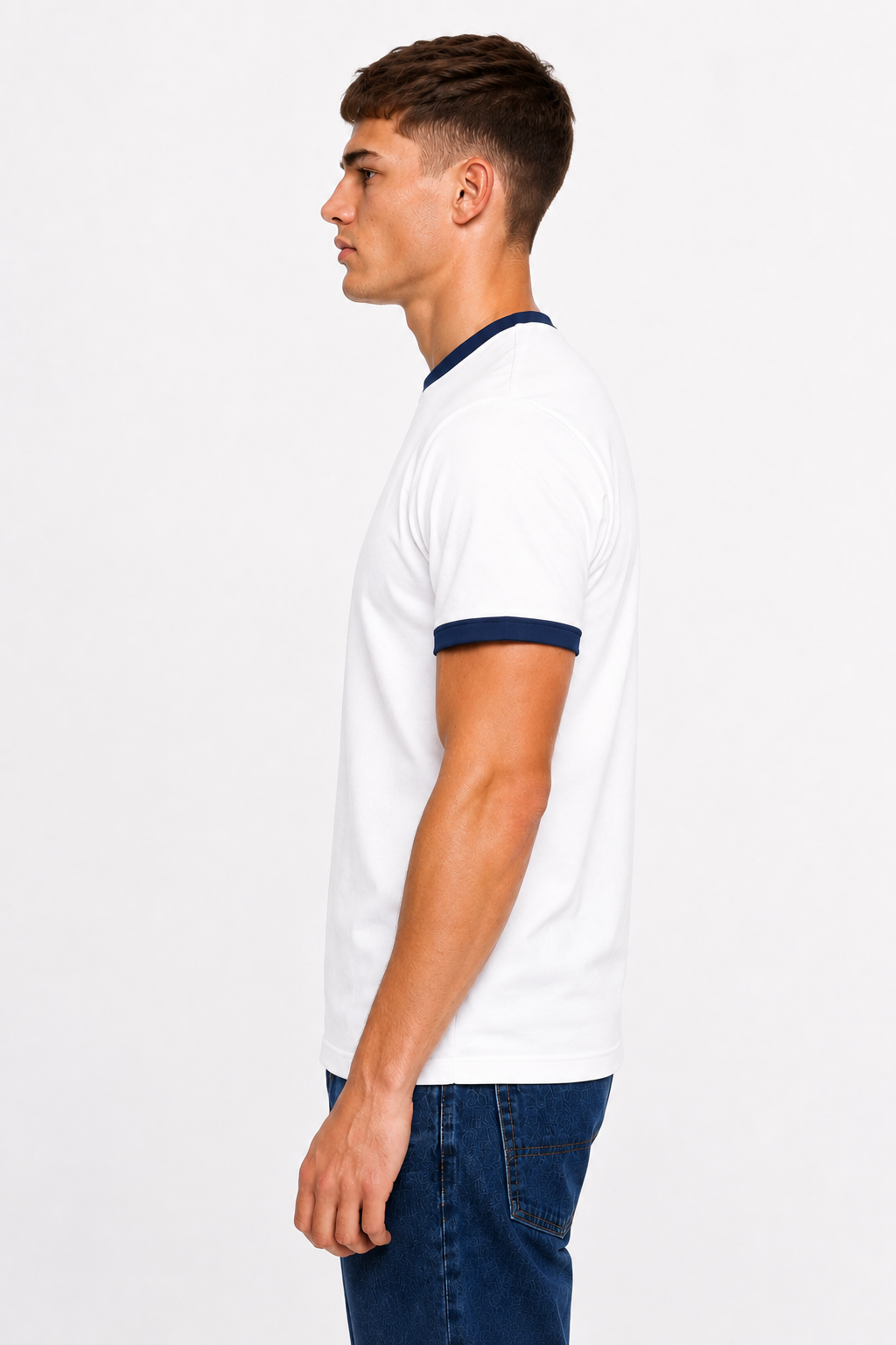 Ringer T-shirt White × navy blue