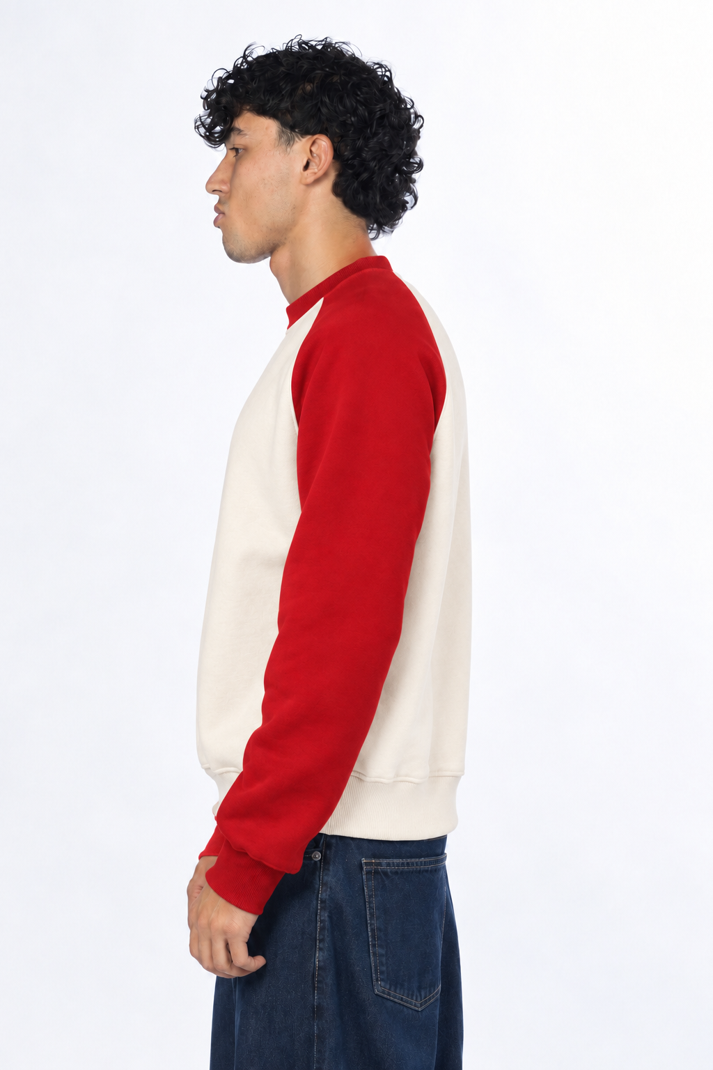 Boxy Fit Raglan Crewneck - Red / Cream
