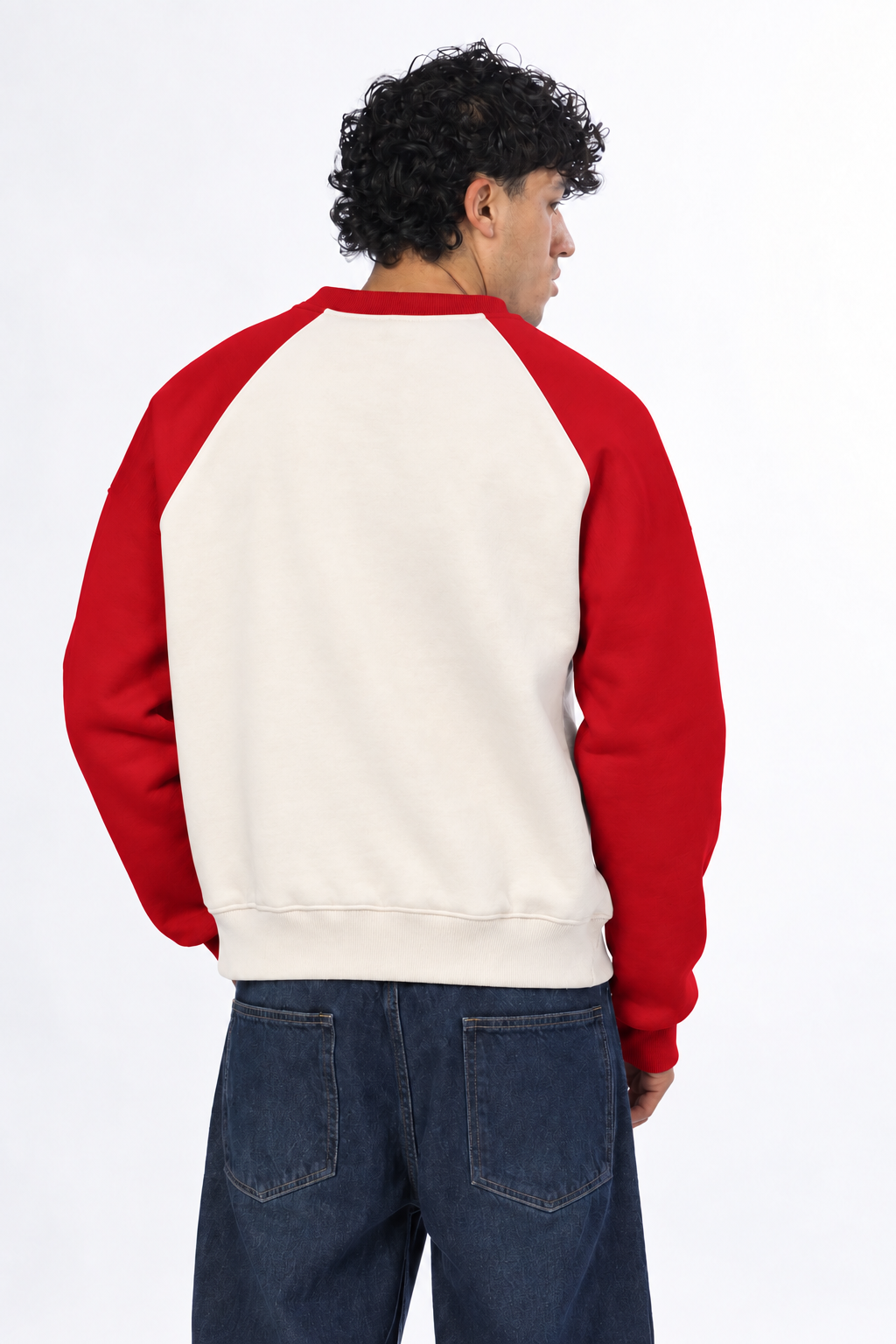 Boxy Fit Raglan Crewneck - Red / Cream
