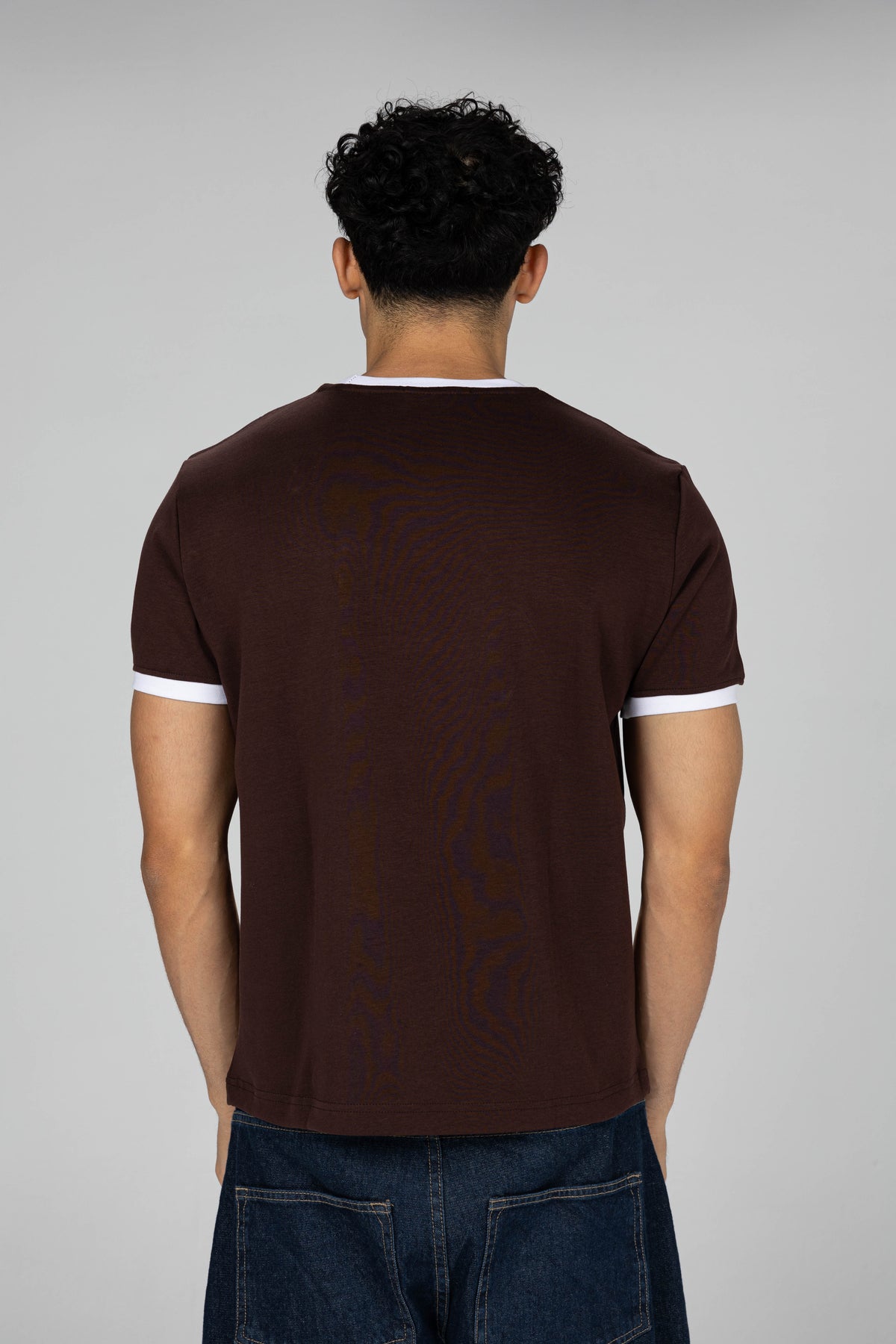 Boxy Ringer T-shirt -  Brown × White