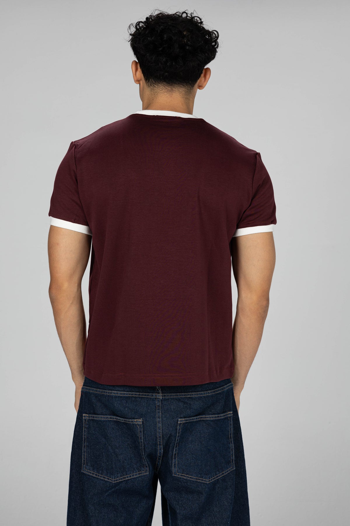 Boxy Ringer T-shirt -  Burgundy × White