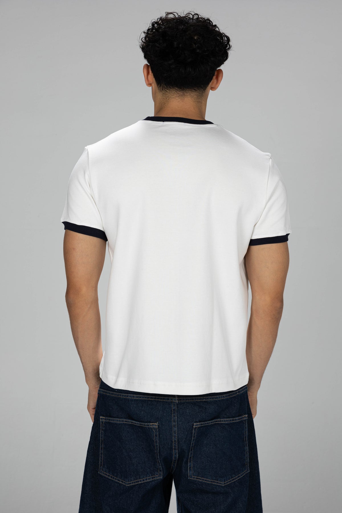 Boxy Ringer T-shirt - White × Navy Blue