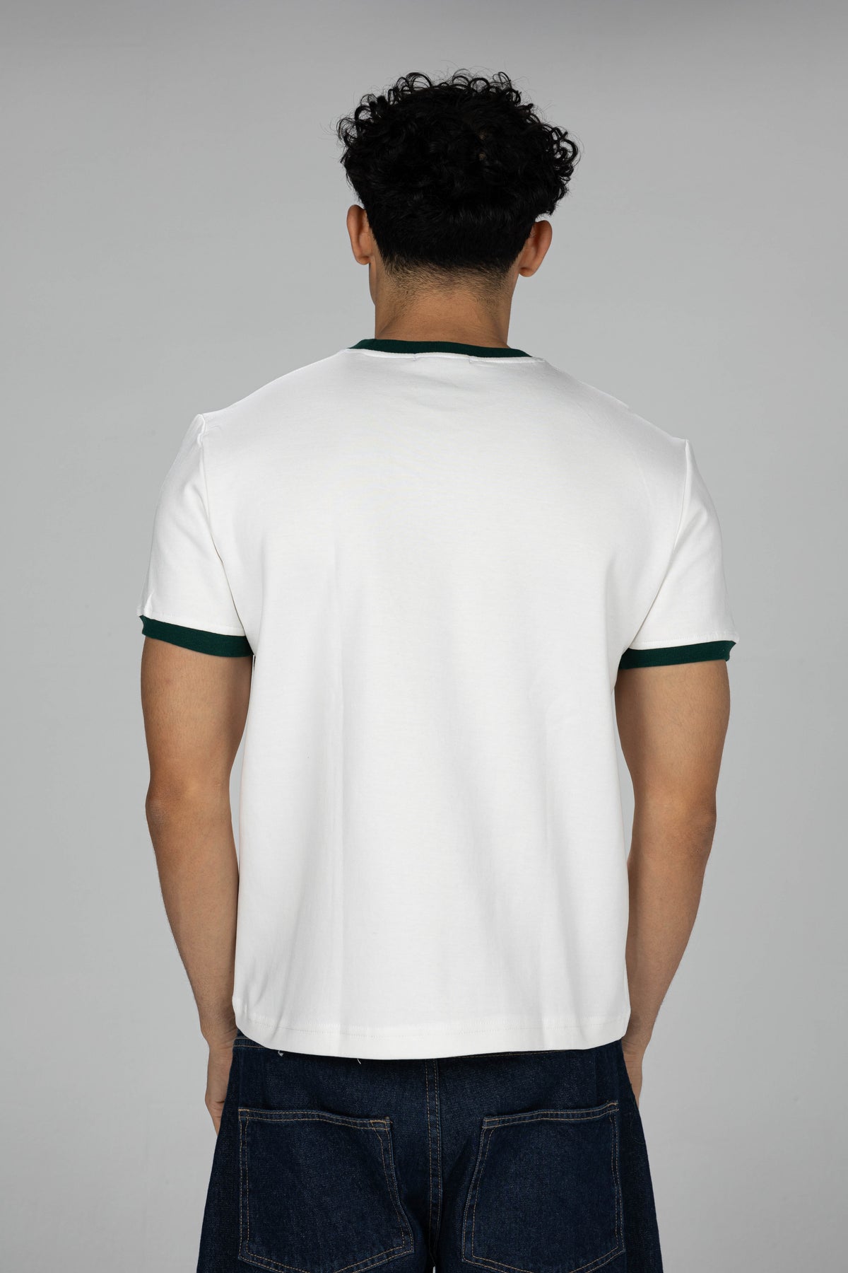 Boxy Ringer T-shirt -  White × Olive Green