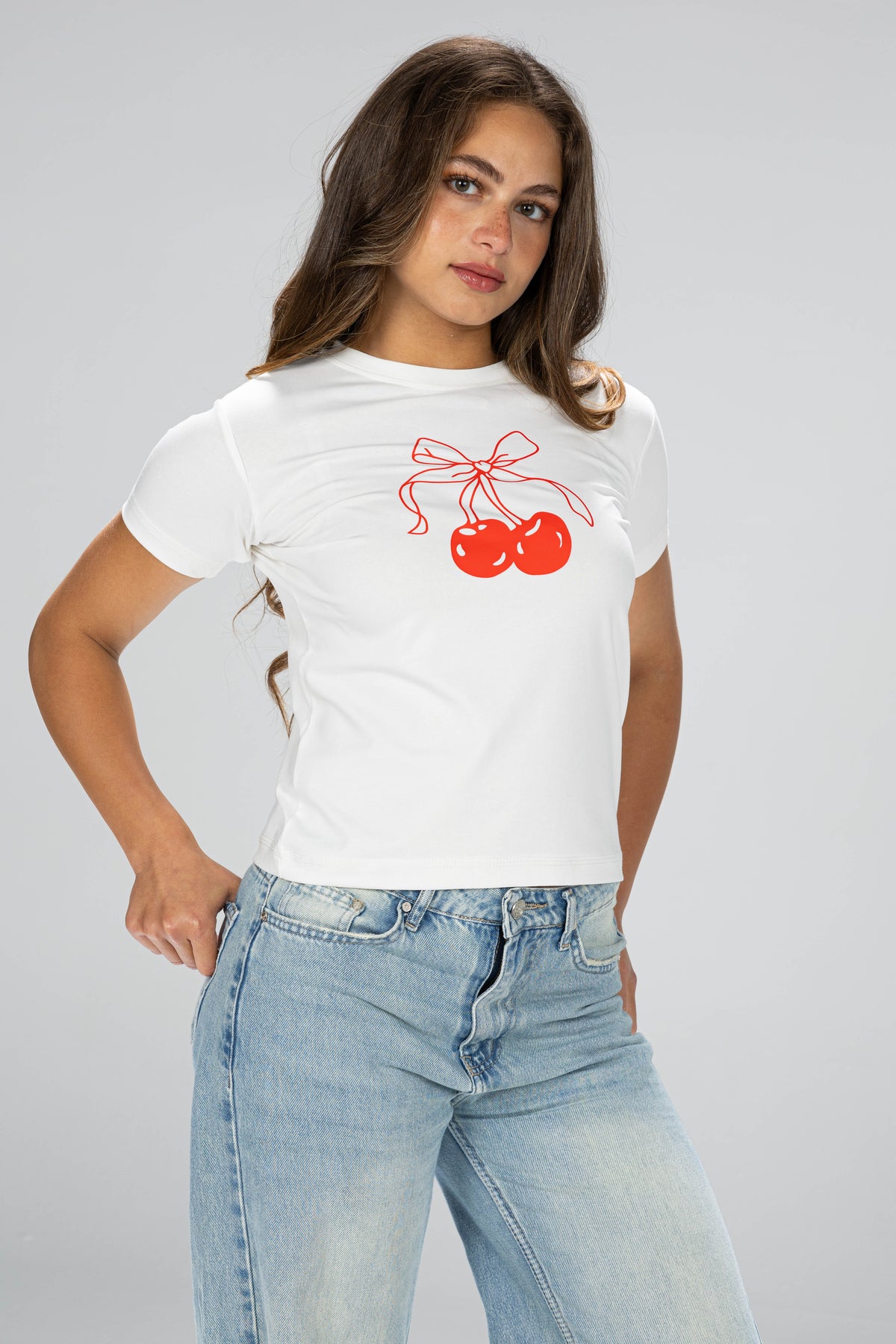 Cherry baby tee - white