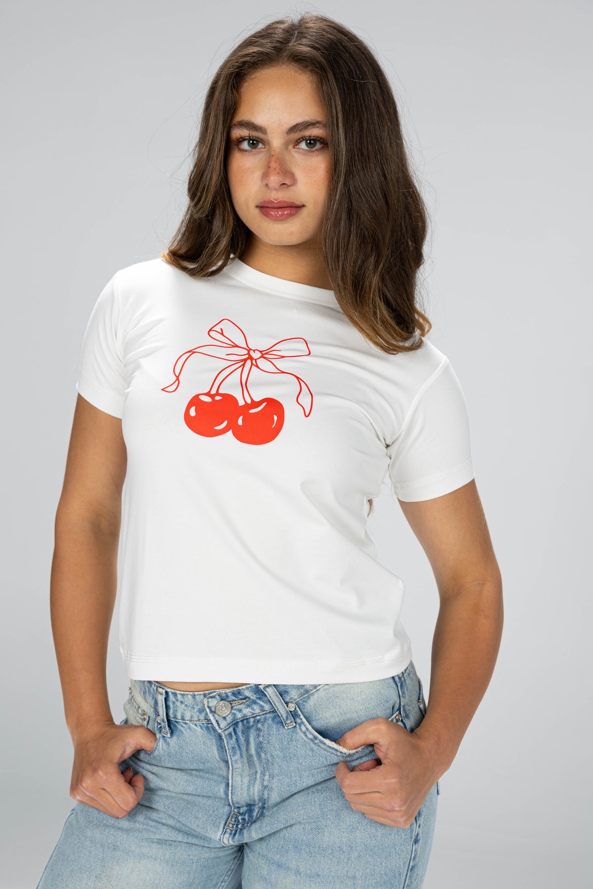 Cherry baby tee - white