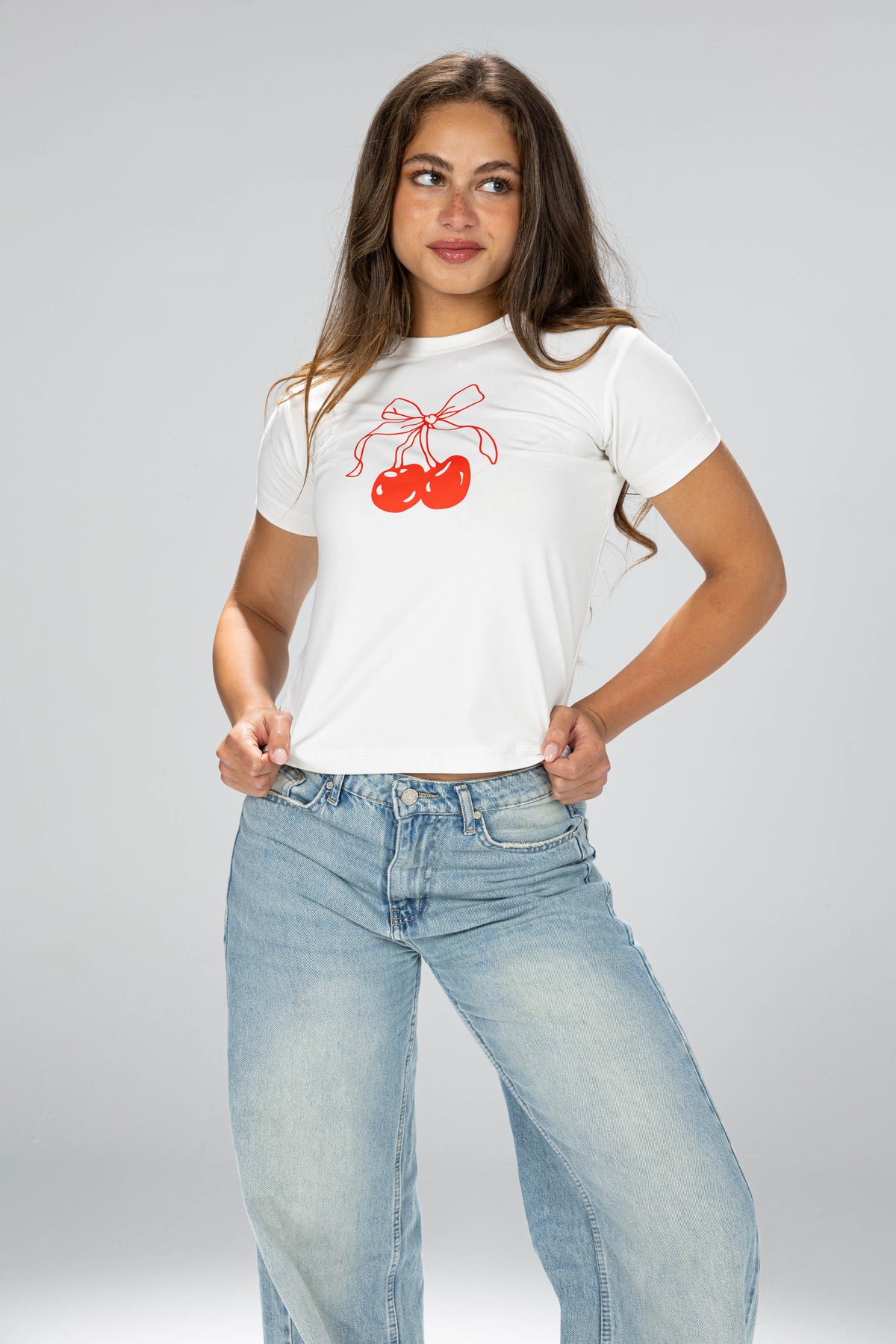Cherry baby tee - white