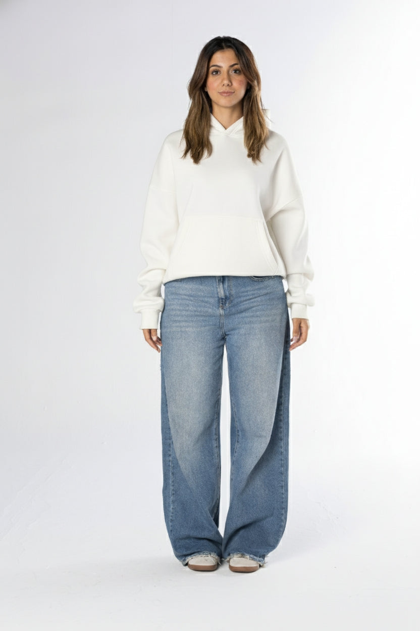 Boxy Fit Hoodie - White