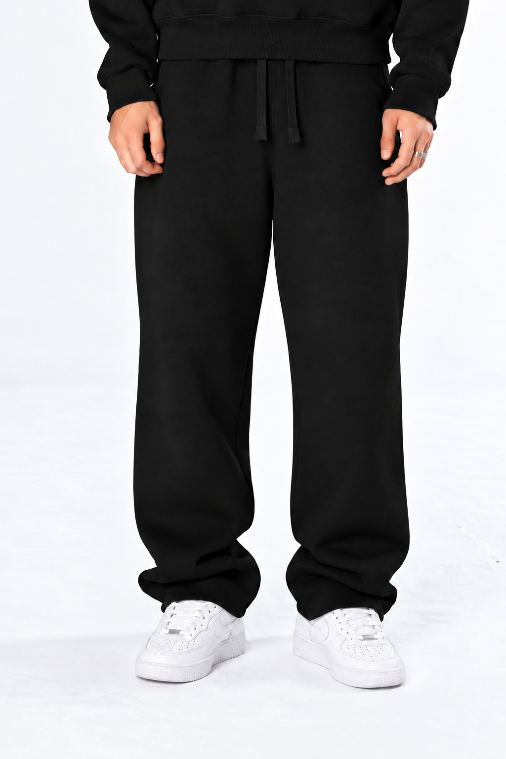 Straight Fit Sweatpants - Black - corrected front view