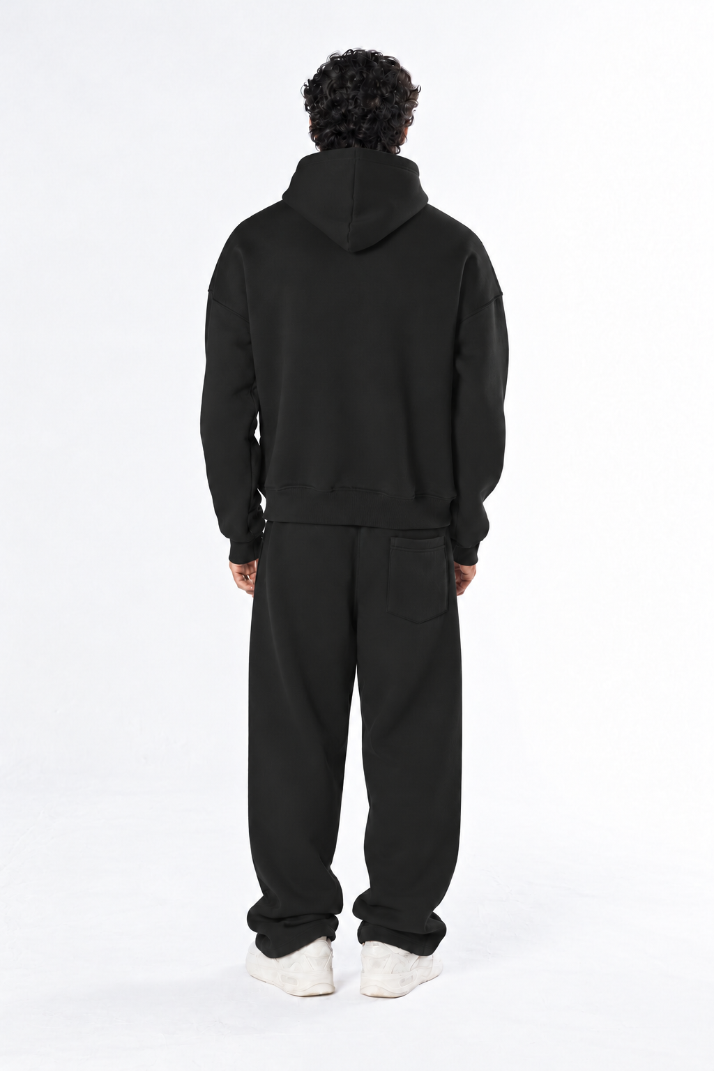 Double Zip-Up Hoodie & Street Fit Sweatpants Set - Black