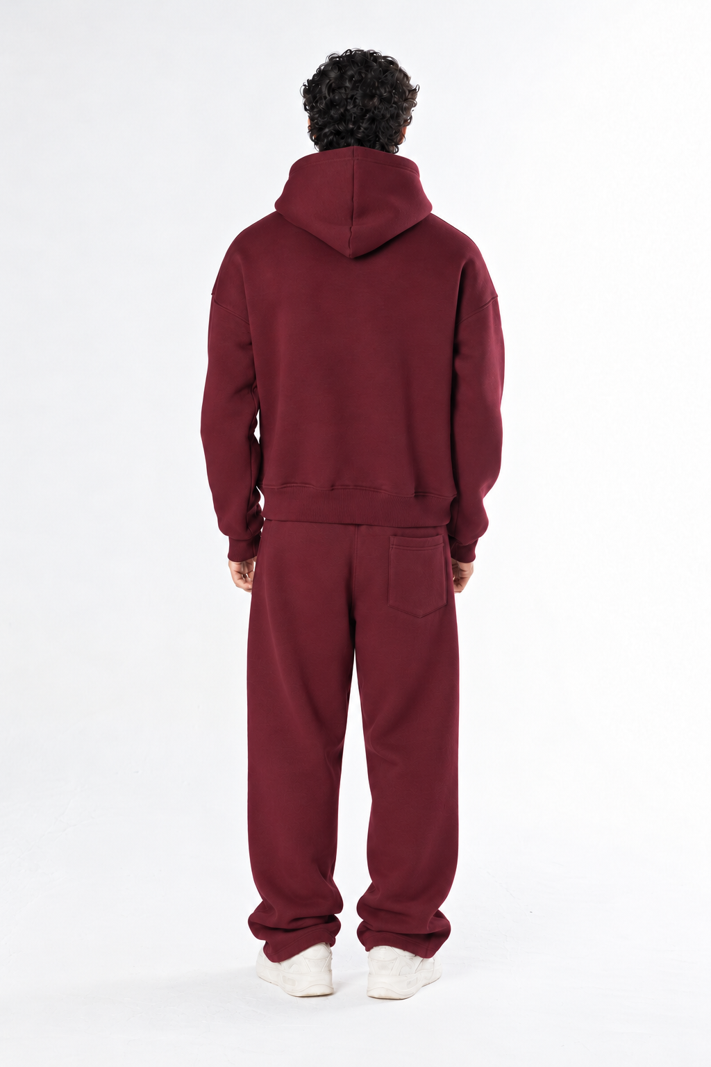 Double Zip-Up Hoodie & Street Fit Sweatpants Set - Burgundy