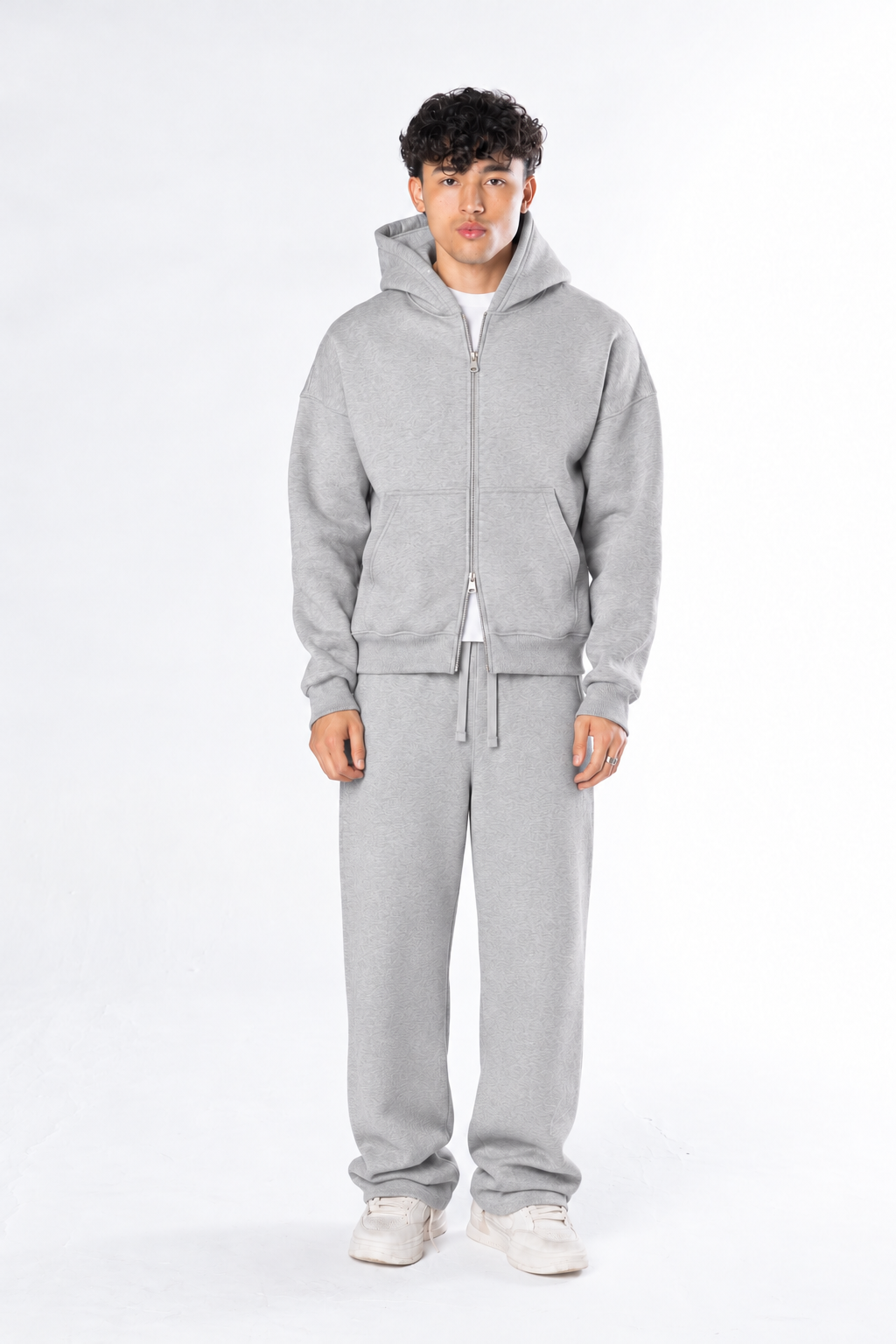 Double Zip-Up Hoodie & Street Fit Sweatpants Set - Ash Grey